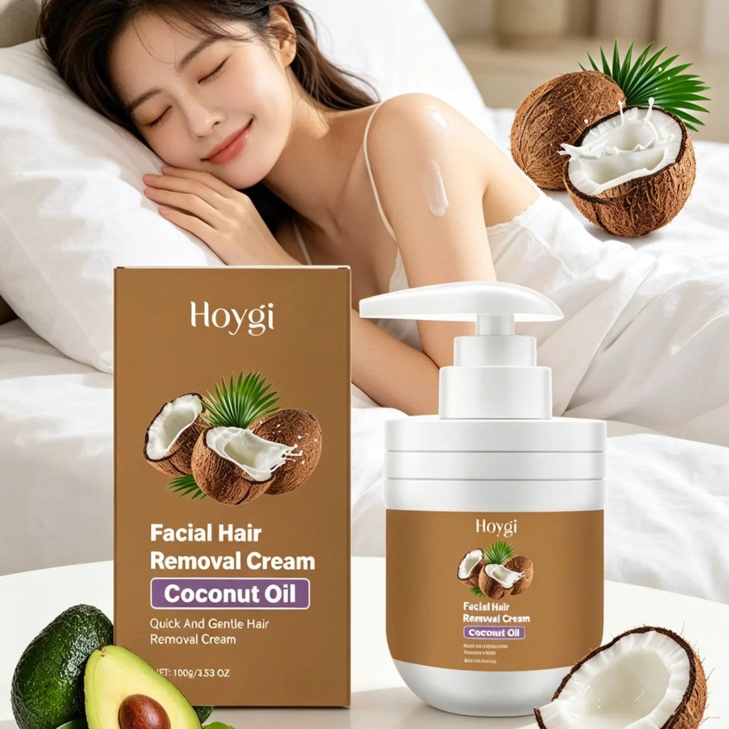 Hoygi Facial Hair Removal Cream – Coconut Oil, Painless