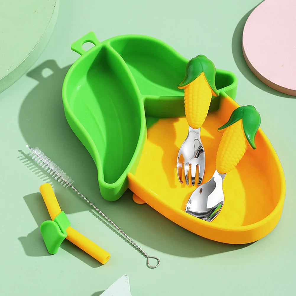 Cartoon Silicone Baby Feeding Set – 5-Piece BPA-Free Weaning Kit