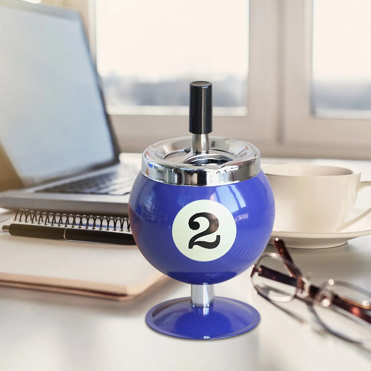 Ashtray Billiard Ashtray with Lid Windproof Automatic Extinguishing Decorative Ashtray for Home Restaurant KTV Bar Cigar Ashtray Peaceful Pleasures Health and Wellness Blue