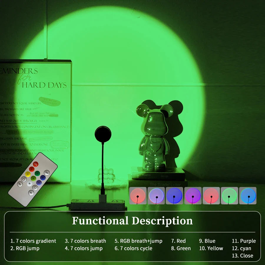 USB Sunset Projector Night Light – Colorful Ambient Room Lamp