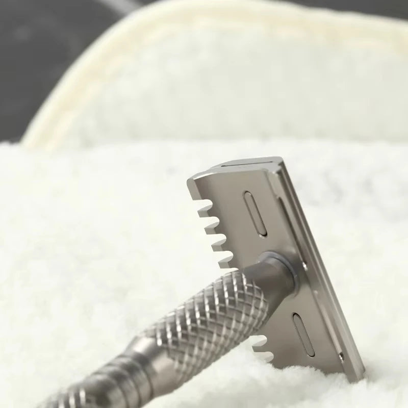 2026 New Arrival YAQI Ghost 90DC Cross Grain Pattern Lightweight Titanium Safety Razor Model Comfortable Shave Experience Peaceful Pleasures Health and Wellness