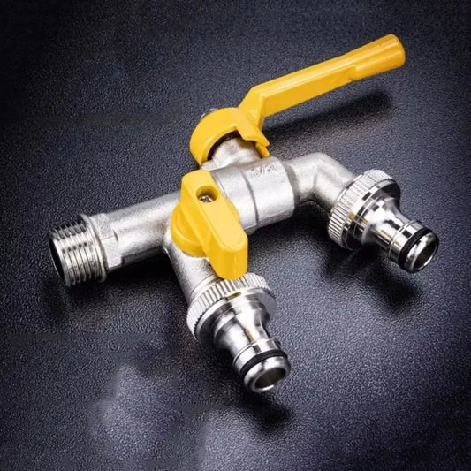 2-Way Garden Hose Faucet Adapter | Wall-Mount Brass Tap Splitter Garden Hose Splitter Oasis Select