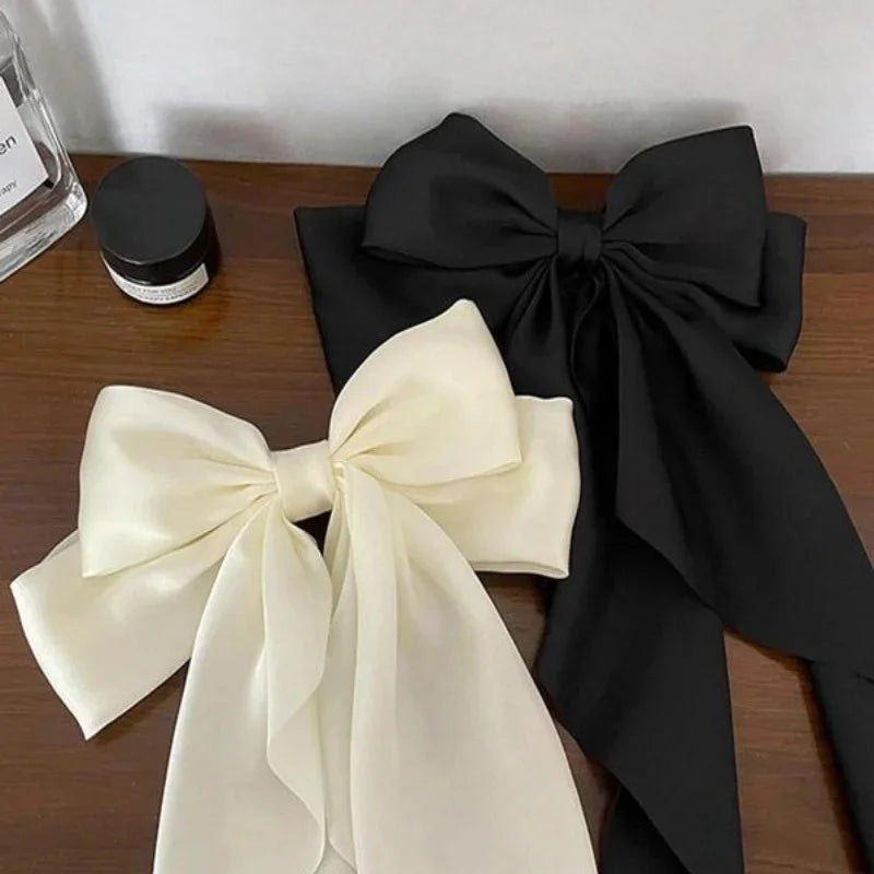Solid Ribbon Bow Hair Clip – Elegant Canvas Barrette for Women Peaceful Pleasures Health and Wellness black