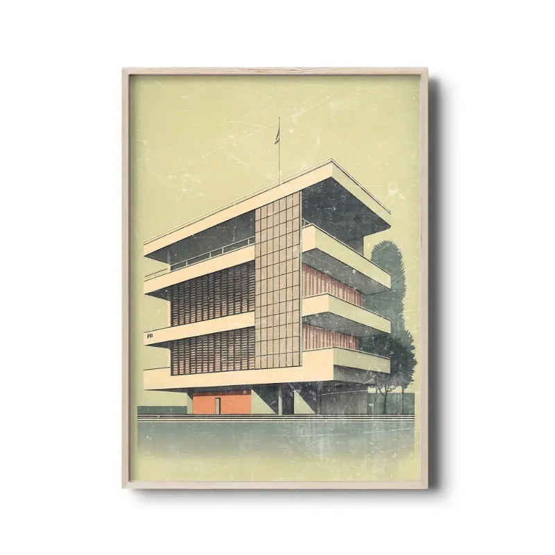 Vintage Bauhaus Abstract Geometric Canvas Wall Art Print