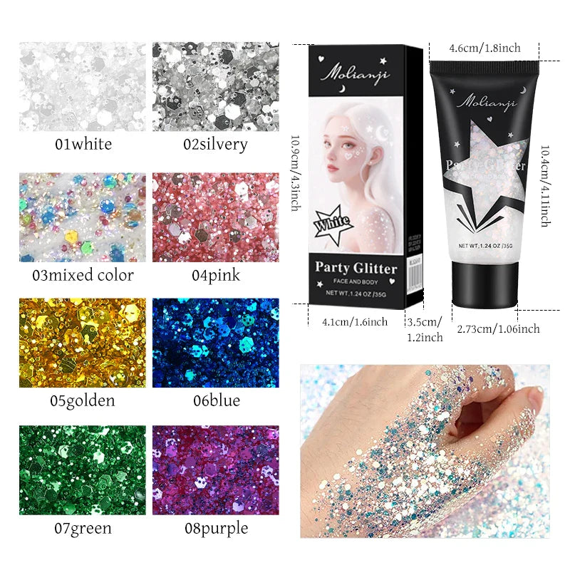 Multicolor Body Glitter – Waterproof & Sweat-Resistant Makeup