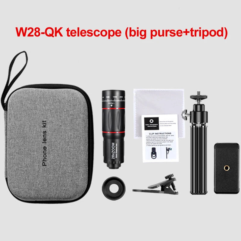 28X Lens Telescope Phone Camera Lens For Cellphone Wide Angle Lens Macro Telephoto Lens Zoom Phone Camera Fish eye Lens Phone Peaceful Pleasures Health and Wellness 28X With bracket