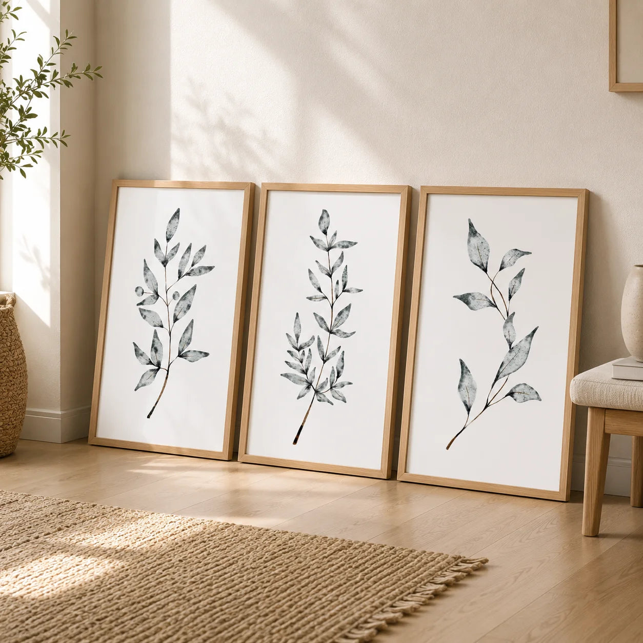 Nordic Botanical Canvas Wall Art – Plant Leaf Minimalist Poster Canvas Wall Art Peaceful Pleasures Health and Wellness