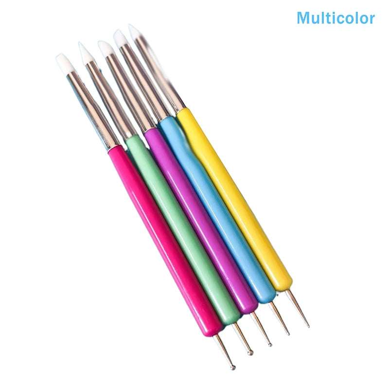 5Pcs 2 Way Nail Art Acrylic Silicone Point Flower Nail Pen Stainless Steel Dotting Tools Marbleizing Painting Pens Peaceful Pleasures Health and Wellness Multicolor