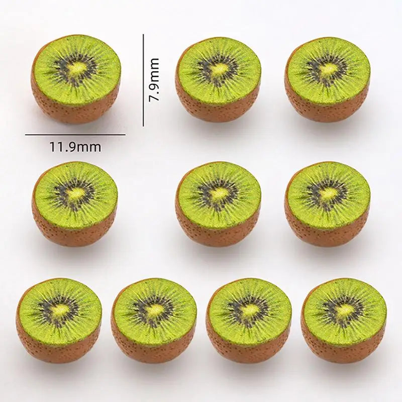10pcs Resin Mini Fruit Charms – Kiwi, Grapefruit & Papaya DIY