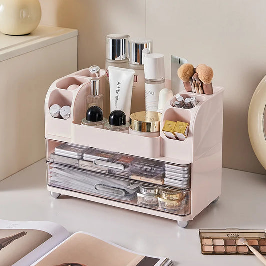 Vanity Cosmetic Organizer Large Capacity Desktop Makeup Storage Box Dustproof Drawers Multi-Functional Skincare Display Case Peaceful Pleasures Health and Wellness