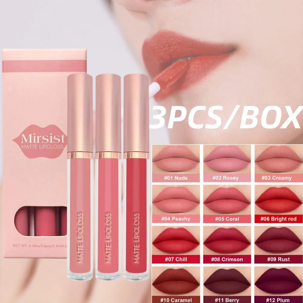 3-Piece Nude Velvet Matte Liquid Lipstick Set – Long-Lasting