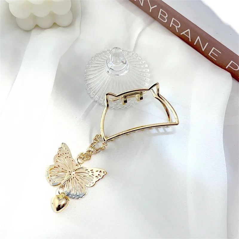 Hollow Butterfly Tassel Hair Clips – Vintage Gold Metal Pins