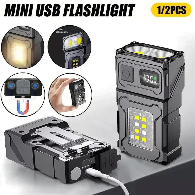 Portable COB LED Rechargeable Flashlight Lantern with Hat Clip