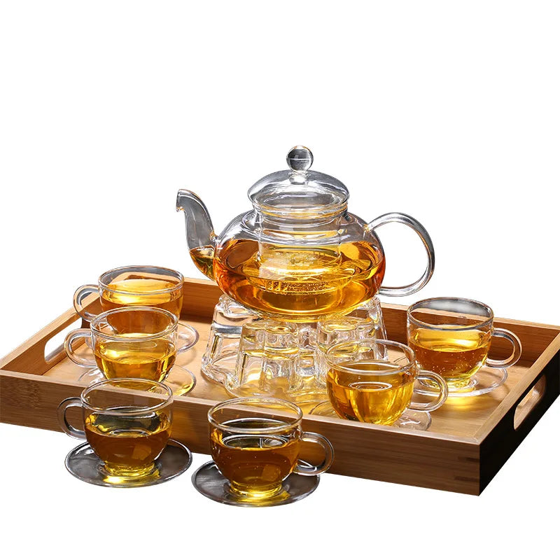 600/800/1000ml Heatable Glass Tea Set Filterable Heat-resistant Thickened Glass Teapot High Borosilicate Glass Flower Tea Pot Peaceful Pleasures Health and Wellness