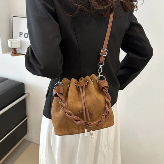 Drawstring Handbag Large Capacity Single Shoulder Bucket Bag Trendy and Fashionable Spring Single-shoulder Crossbody Bucket Bag Peaceful Pleasures Health and Wellness