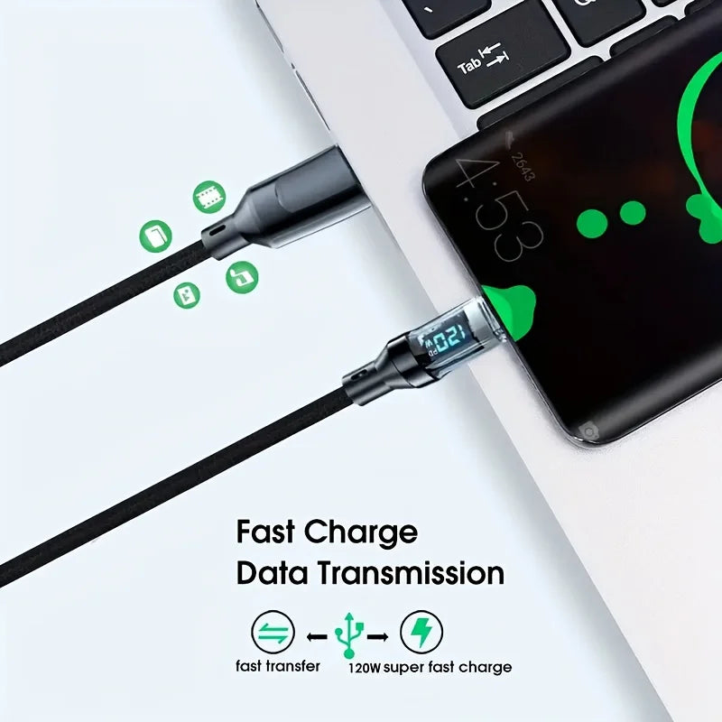 120W 100W USB C Fast Charging Cable with LED Display USB A to C & C to C Braided Charger Cord for Phone Type C Devices Peaceful Pleasures Health and Wellness
