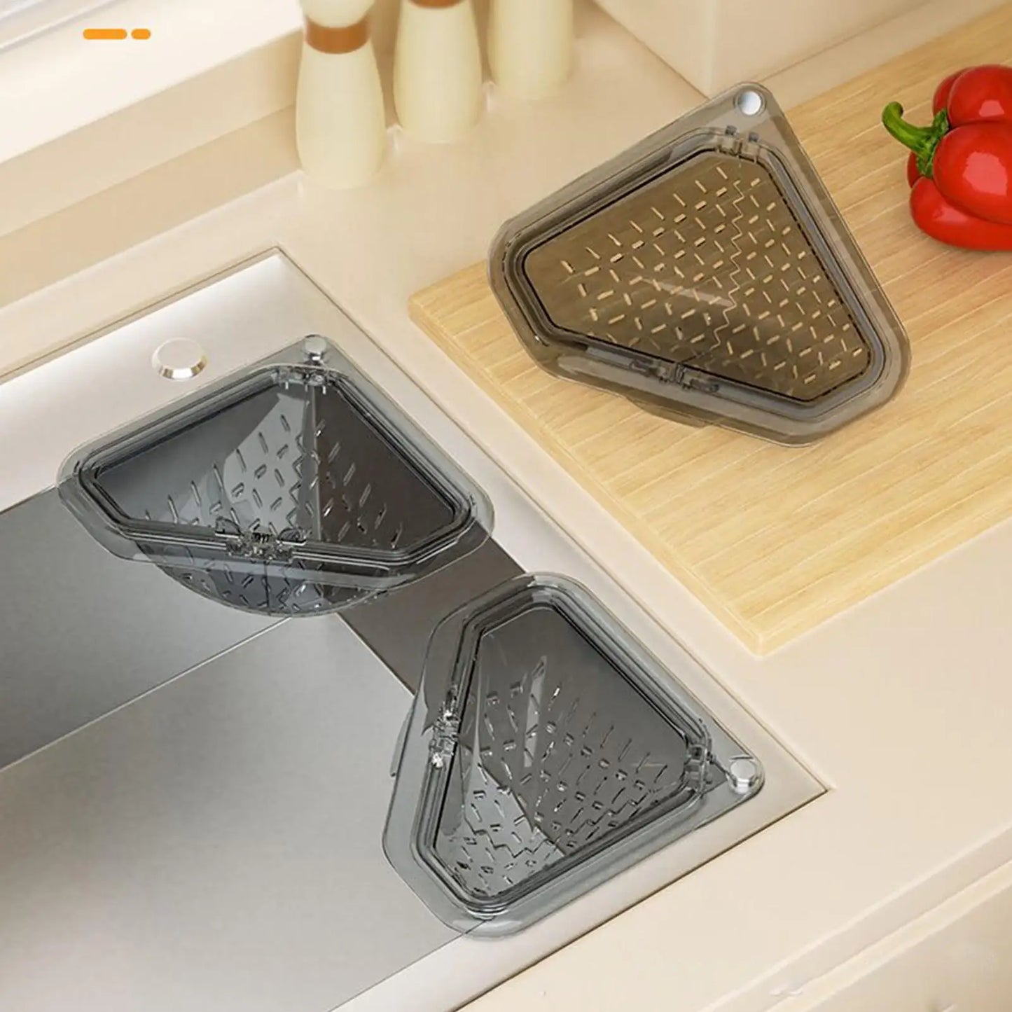 Magnetic Triangle Sink Strainer Basket Food Catcher & Drain Basket for Fruits Vegetable Scraps, Corner Kitchen Sink Organizer Peaceful Pleasures Health and Wellness