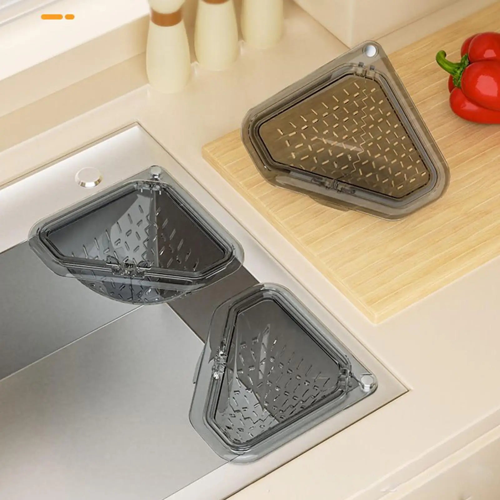 Magnetic Triangle Sink Strainer Basket Food Catcher & Drain Basket for Fruits Vegetable Scraps, Corner Kitchen Sink Organizer Peaceful Pleasures Health and Wellness