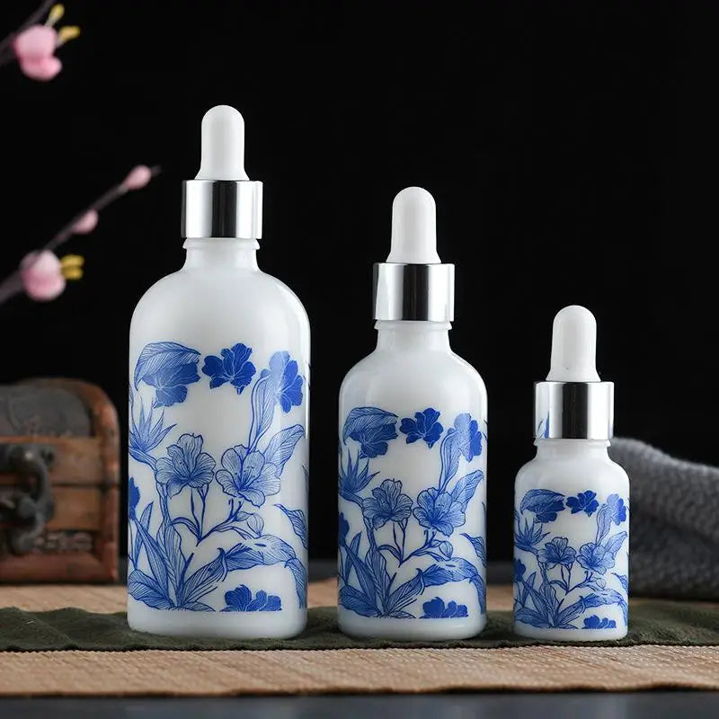 10/15/30ml Ceramic Blue & White Porcelain Essential Oil Dropper Bottles Leakproof Travel-Friendly Design Peaceful Pleasures Health and Wellness