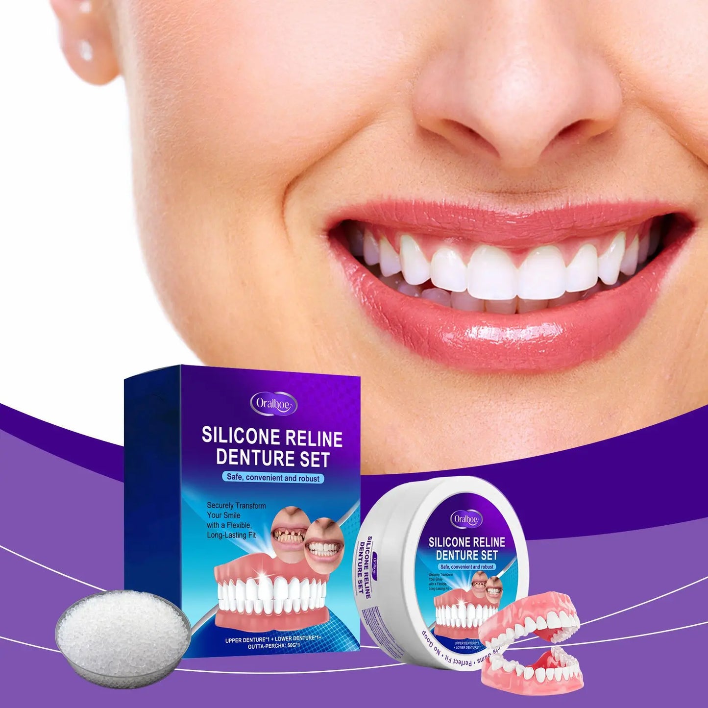 Silicone Temporary Denture Kit – Adjustable False Teeth Smile