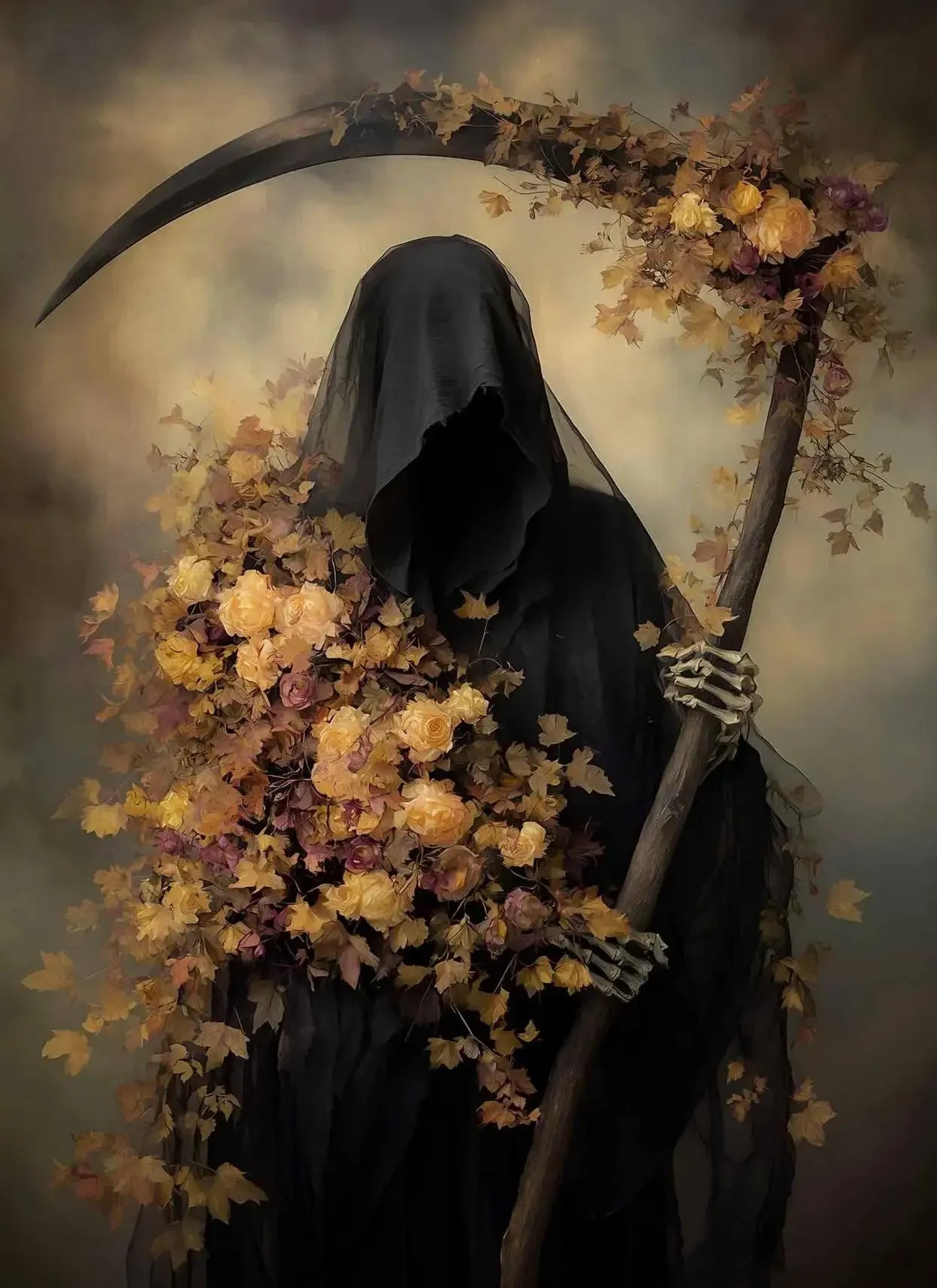Dark Victorian Reaper Crow Ghost Canvas Wall Art Print | Gothic