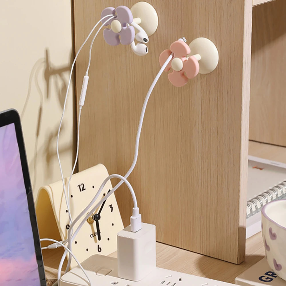 Flower Desktop Fixed Cable Organizer Silicone Wire Sorting Storage