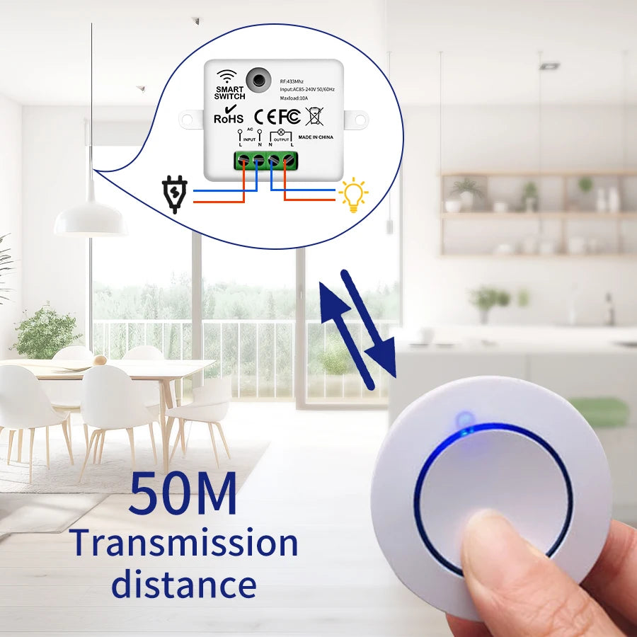 433MHz Wireless Light Switch 220V 110V 10A Relay Breaker Remote Control Mini Round Button Switch for Home LED Lamp Wall Switch Peaceful Pleasures Health and Wellness