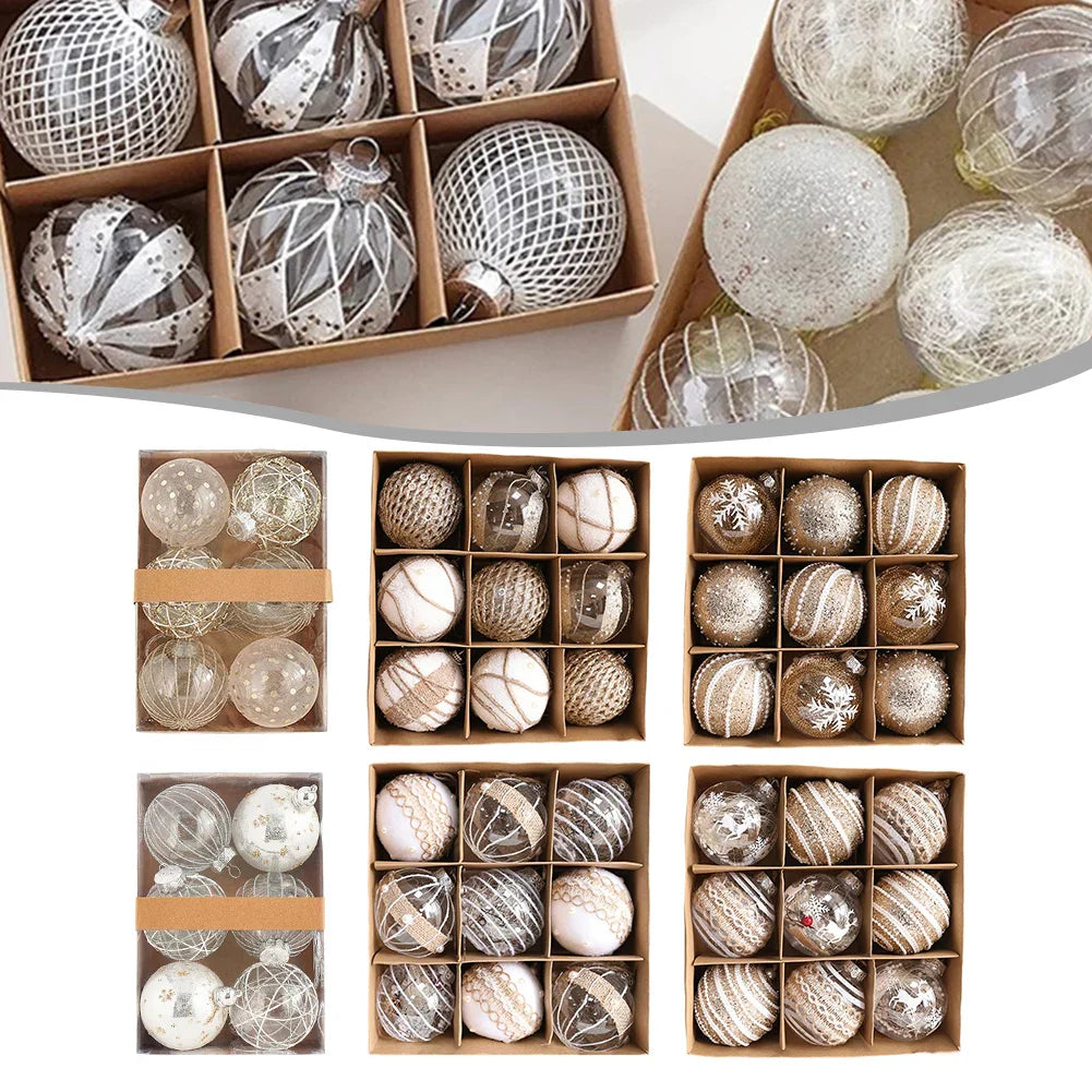 80mm Plastic Christmas Ball Ornaments Set – 6 or 9 Xmas Baubles