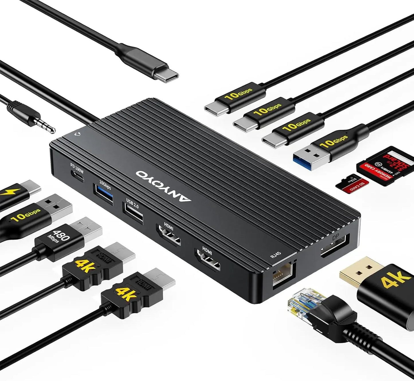 14-in-1 USB C Docking Station with Dual HDMI, DP, 10Gbps Ports, Ethernet & 100W PD for Laptops Peaceful Pleasures Health and Wellness United States