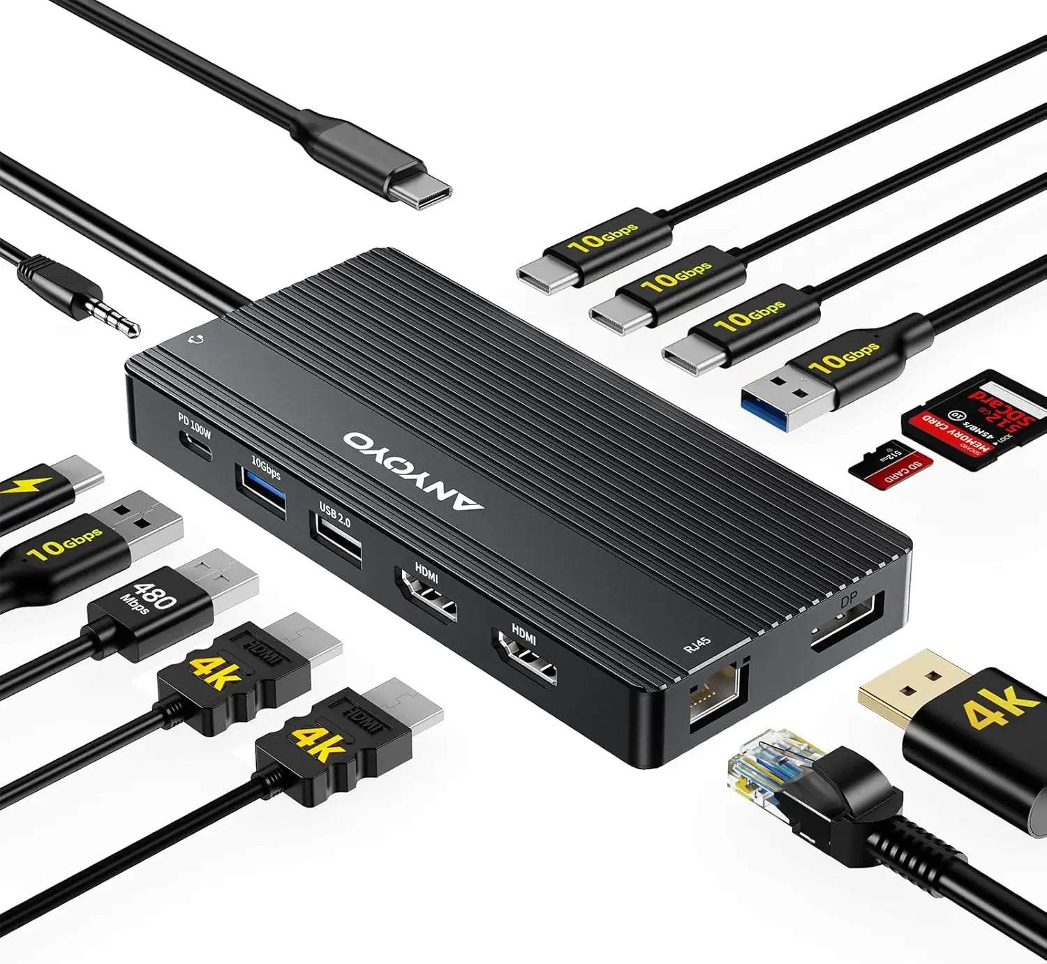 14-in-1 USB C Docking Station with Dual HDMI, DP, 10Gbps Ports, Ethernet & 100W PD for Laptops Peaceful Pleasures Health and Wellness United States
