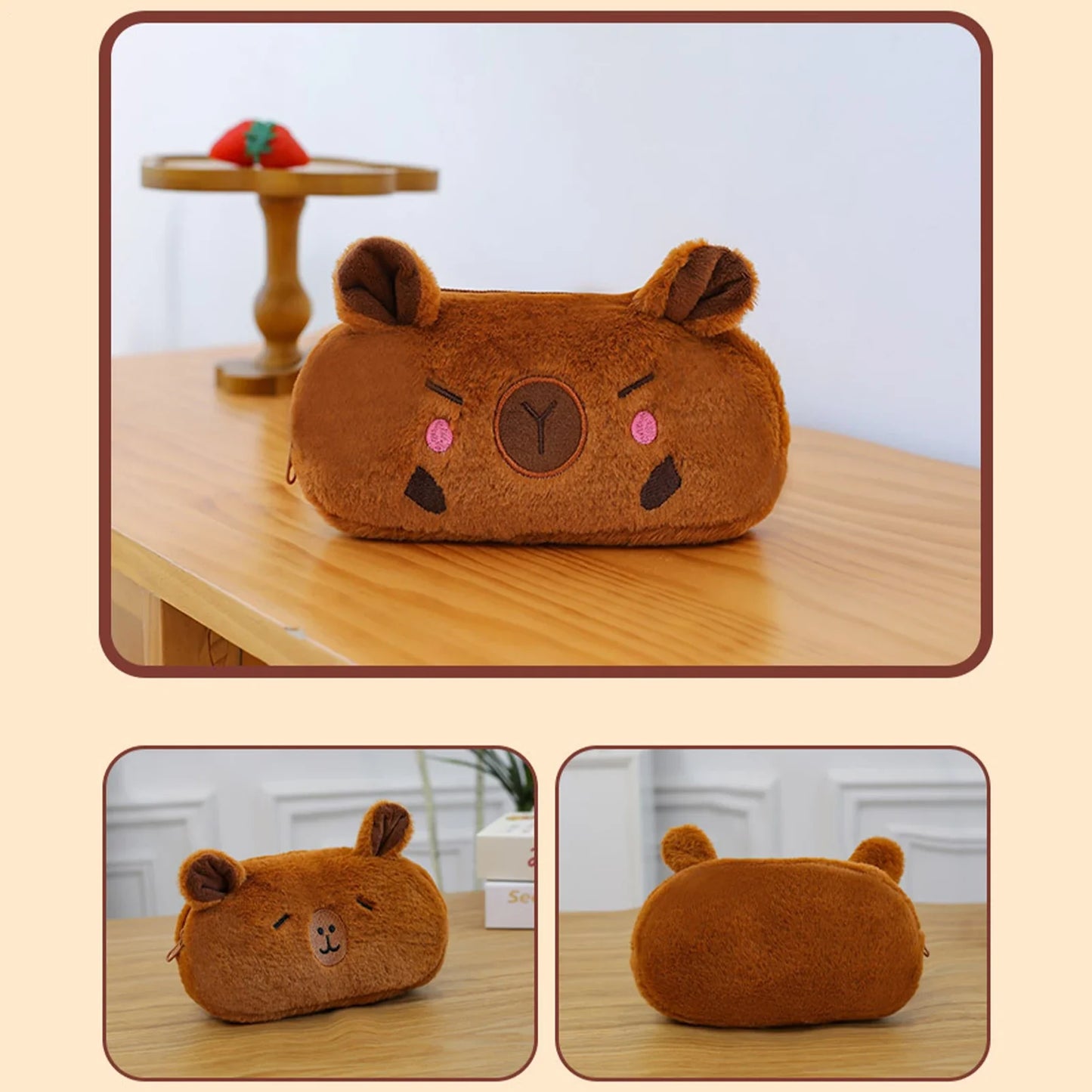 Cute Capybara Pencil Case – Large Plush Pen Pouch for Kids
