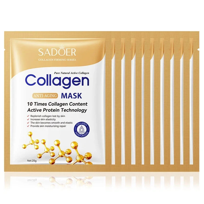 10pcs SADOER Collagen Anti Wrinkle Face Mask Moisturizing Anti aging Repair Brightening Facial Masks Skin Care Peaceful Pleasures Health and Wellness 10pcs Face mask