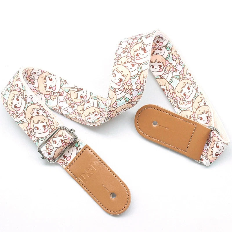 Cute Cartoon Printed Ukulele Strap Adjustable Guitar Belt Shoulder Straps for Ukulele Electric Acoustic Guitar Bass Accessories Peaceful Pleasures Health and Wellness B