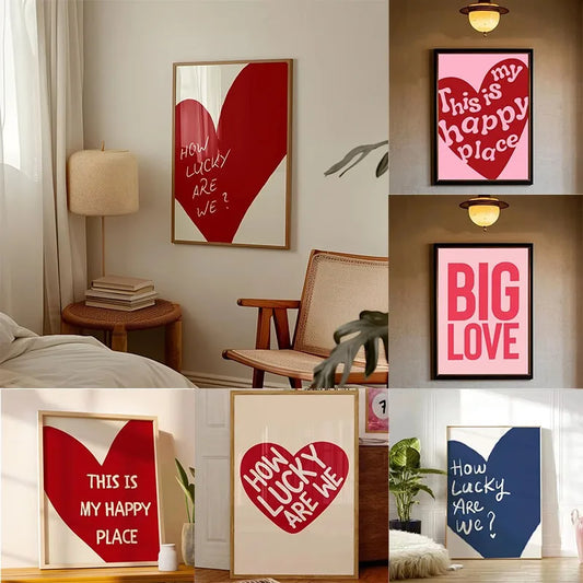 1 Piece Frameless Red Love Heart How Lucky Are We Poster Canvas Painting Modern Print Wall Art Bedroom Home Decor Valentine Gift Peaceful Pleasures Health and Wellness