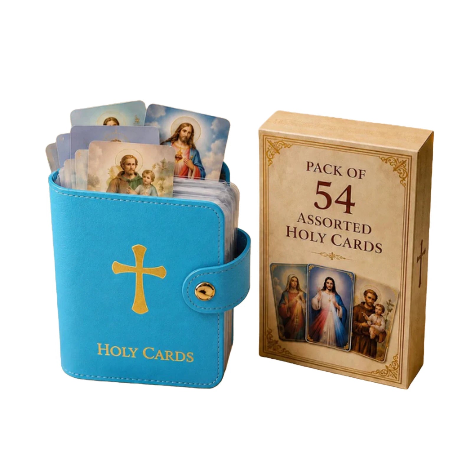 Versatile Prayer Cards Holders with Snap Closure Mini Saints Cards Wallet Multi Purpose for Religious Confirmation Baptism Gift Peaceful Pleasures Health and Wellness Blue 24Pcs Cards