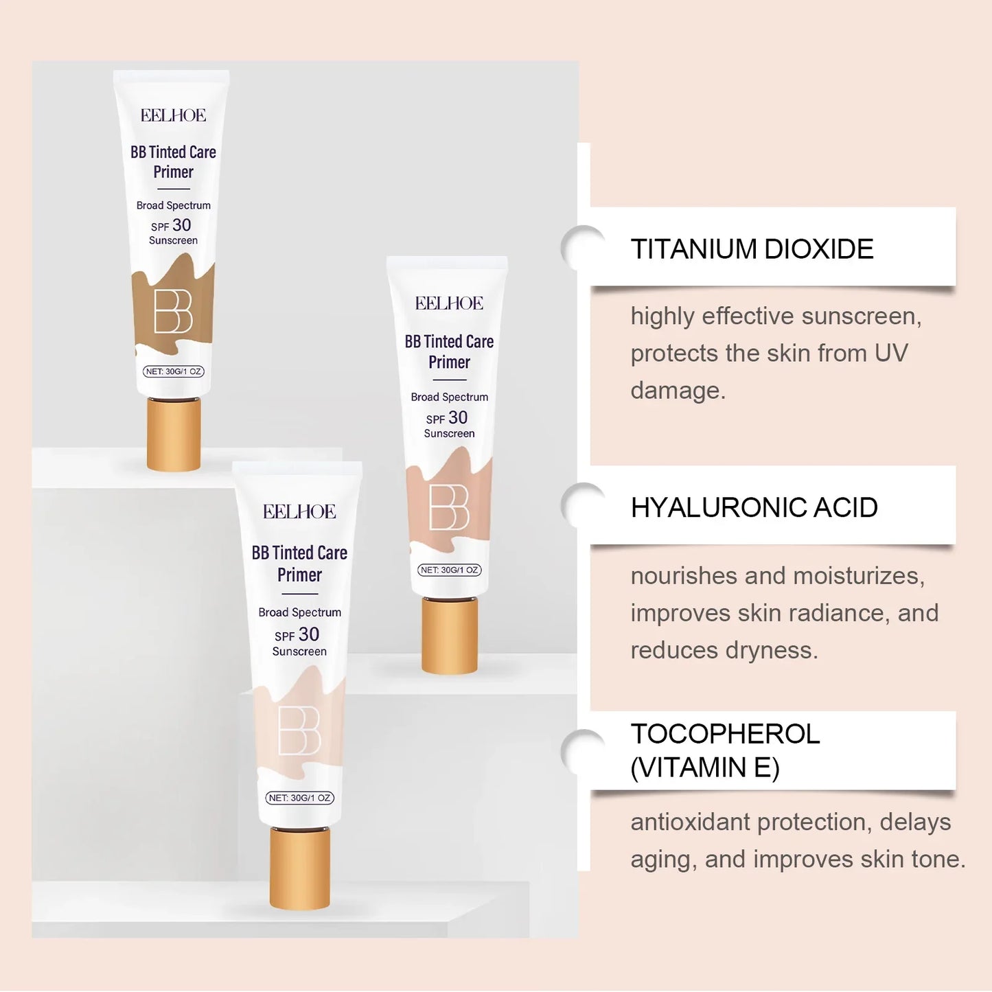 Eelhoe BB Cream SPF 30+ Tinted Moisturizer All Skin Types