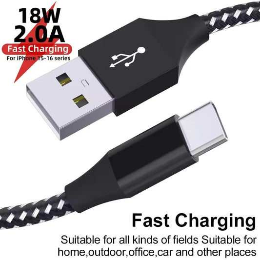 USB-A to USB-C Fast Charging Nylon Cable 1M 2M 3M USB Charging Cable Peaceful Pleasures Health and Wellness