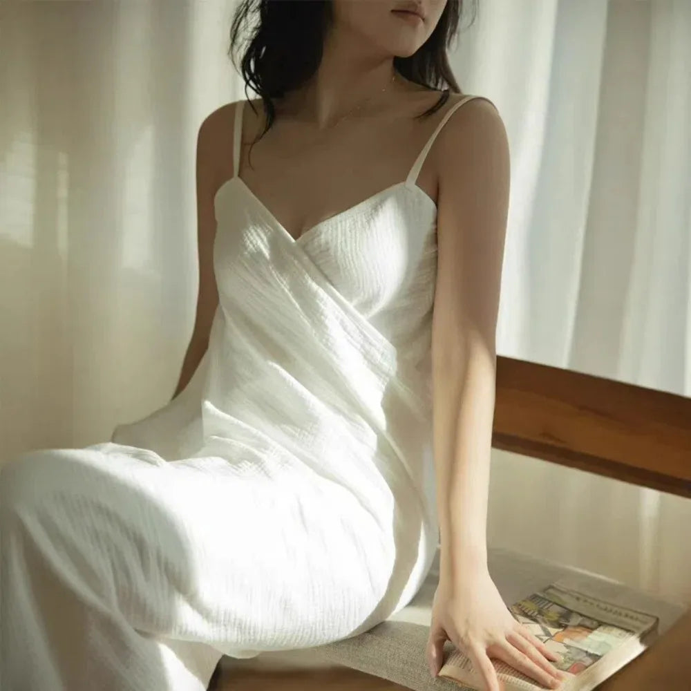 Women's Cotton Halter Nightdress | Backless Sleeveless Sleep Skirt Cotton Nightdress Peaceful Pleasures Health and Wellness