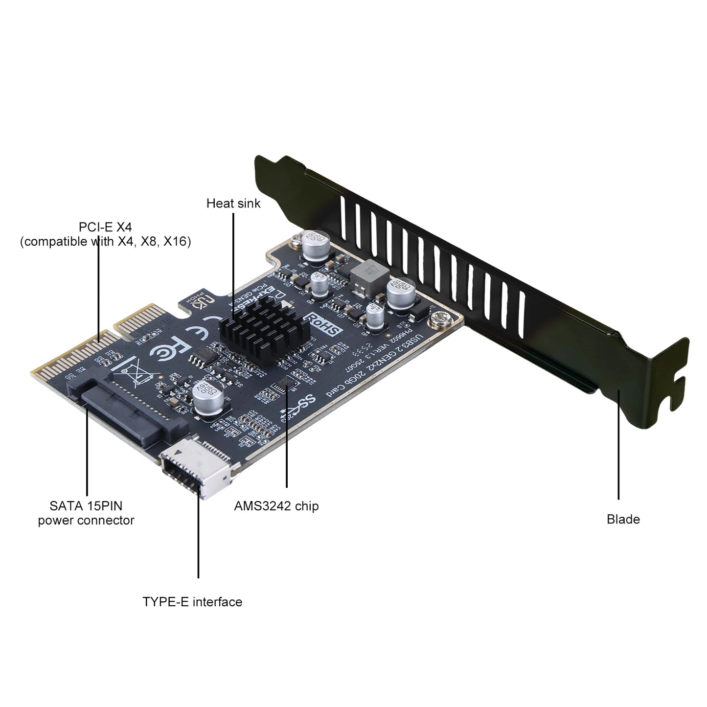 PCIE To Type-E Expansion Card ASM3242 Chip Front Panel Adapter Expansion Card Riser Converter for Desktop PC Front Panel TYPE C Peaceful Pleasures Health and Wellness