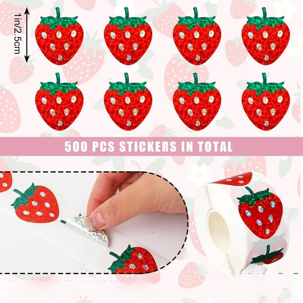 500 Holographic Strawberry Stickers Decorating Recipe Cards Meal