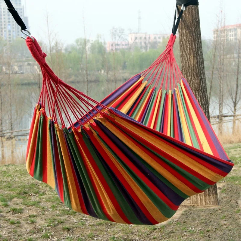 Outdoor Camping Indoor Swing Thickened Colored Strips Adult Double Anti-rollover Canvas Hammock No Wooden Sticks Peaceful Pleasures Health and Wellness