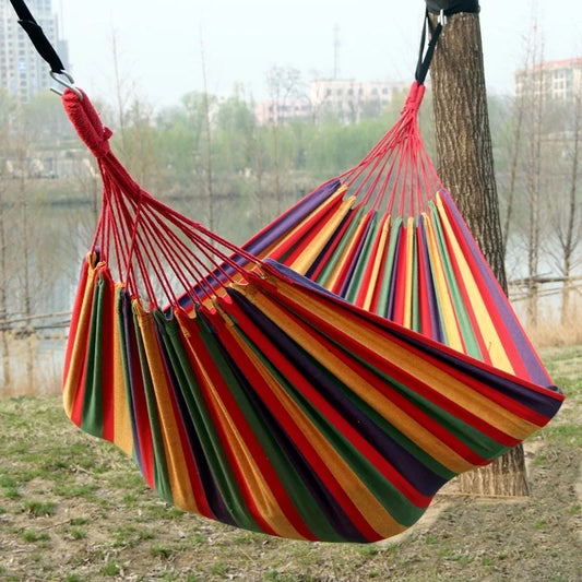 Outdoor Camping Indoor Swing Thickened Colored Strips Adult Double Anti-rollover Canvas Hammock No Wooden Sticks Peaceful Pleasures Health and Wellness