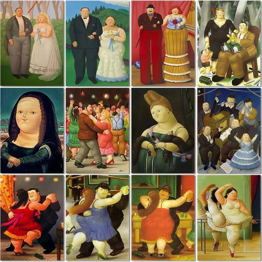 Fernando Botero Famous Oil Painting Fat Couple Dancing Posters Canvas Painting Living Room Wall Mural Picture Decoration Peaceful Pleasures Health and Wellness