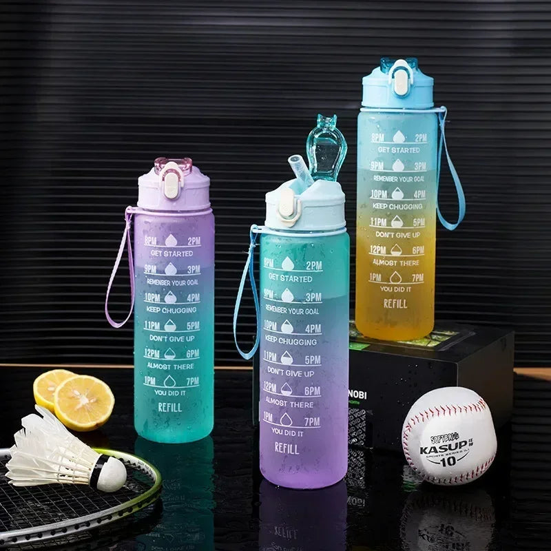 900ml Rainbow Frosted Sports Water Bottle with Straw – BPA-Free