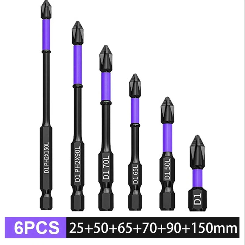 6 Pcs Magnetic Screwdriver Bits Non-slip Shockproof Phillips Impact Bits Hex Shank Alloy Steel Bits Suitable for Power Tools Peaceful Pleasures Health and Wellness 6pcs