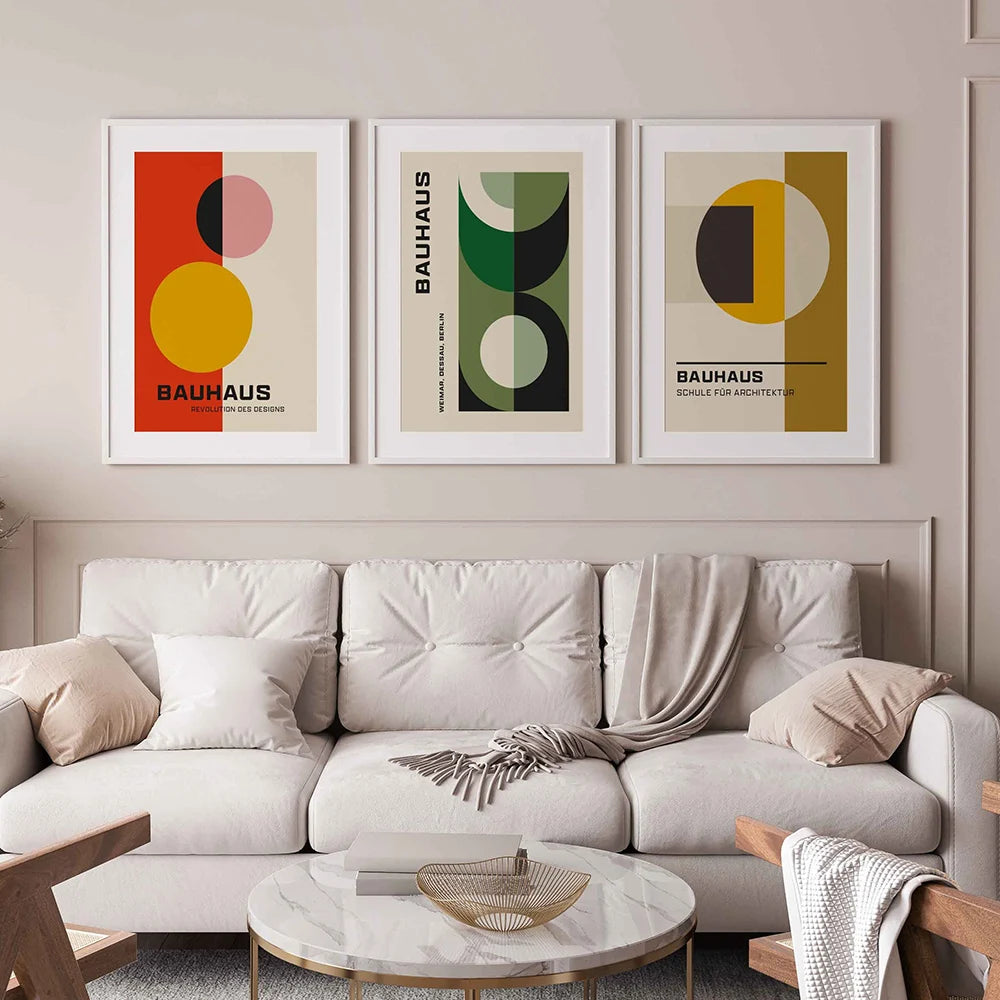 Creative Color Geometric Pattern Wall Art Canvas Painting Nordic Bauhaus Style Poster Print Picture for Modern Living Room Decor Peaceful Pleasures Health and Wellness QP10813-3pcs 80x120cm No Frame