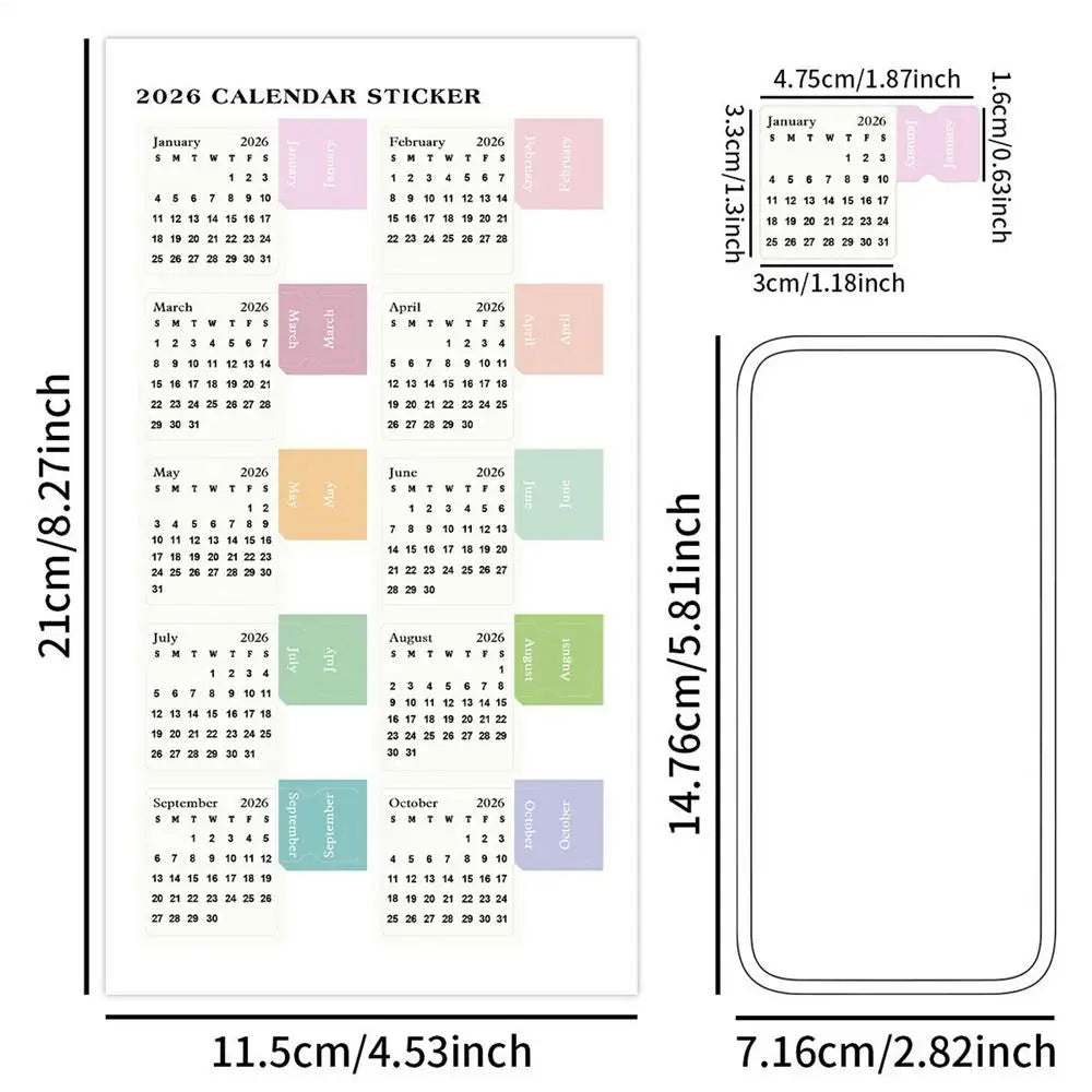 2026 Monthly Calendar Planner Stickers | Journal & Scrapbook