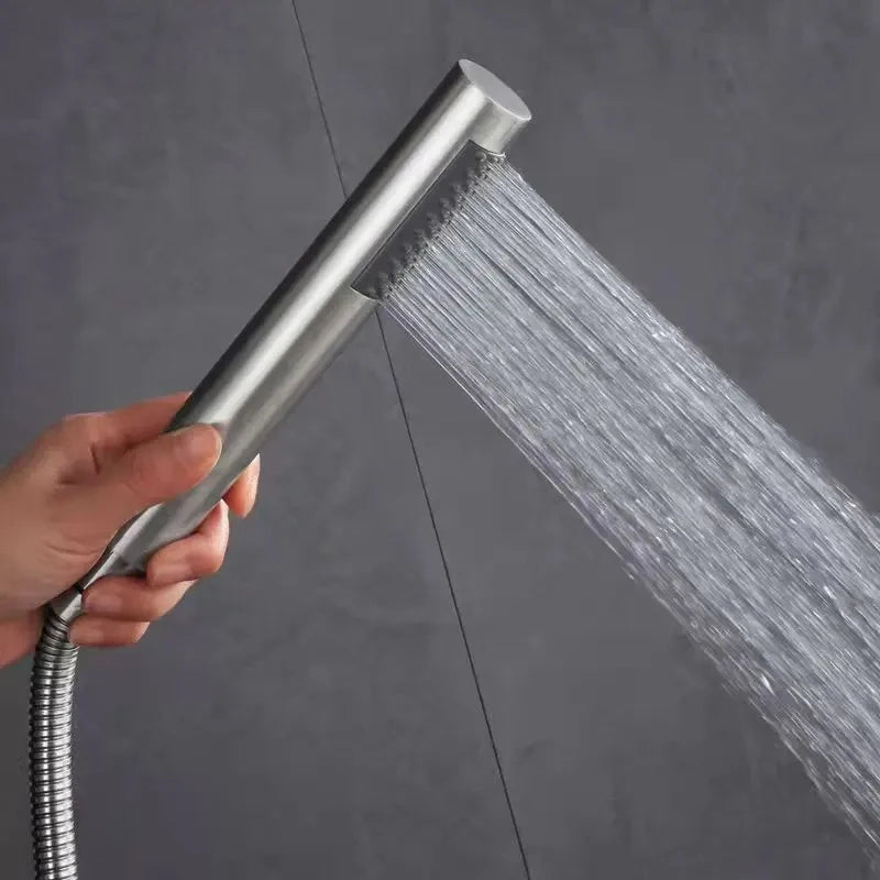 Stainless Steel Cylindrical Handheld Booster Shower Head Hotel Home Bathroom Universal Shower Head Set Peaceful Pleasures Health and Wellness