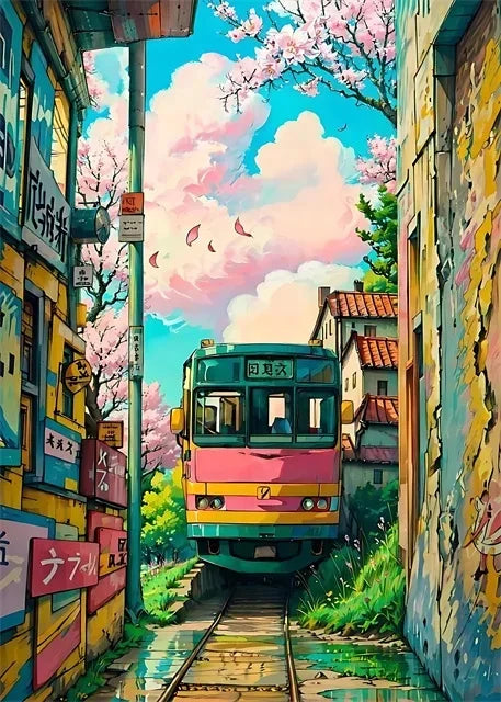 Japanese Sakura Street Canvas Wall Art | Unframed Poster Print Canvas Wall Art Peaceful Pleasures Health and Wellness ZLH5572 30x45cm No Frame