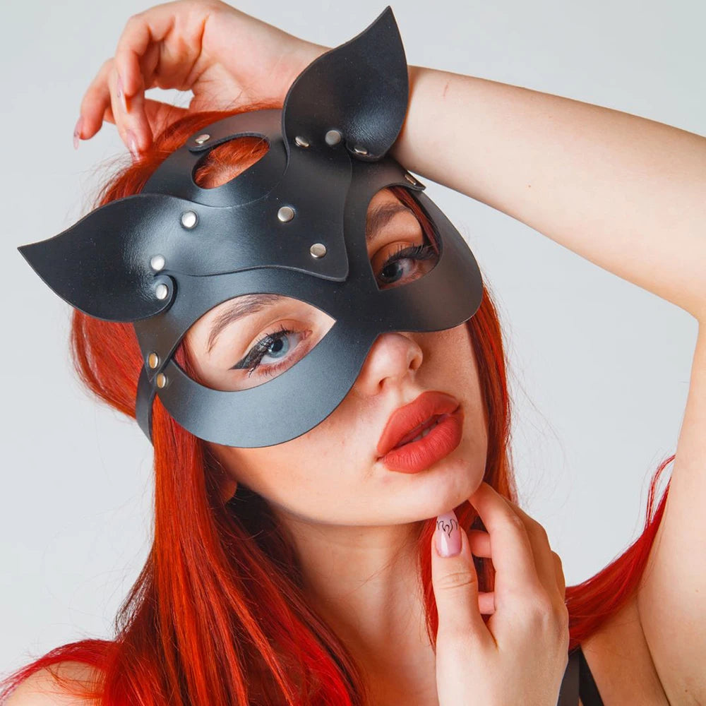 PU Fetish Leather Mask Sexy Lingerie Ladies Harness Cat Erotic